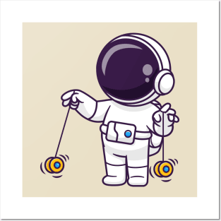 Cute Astronaut Playing Yoyo Cartoon Posters and Art